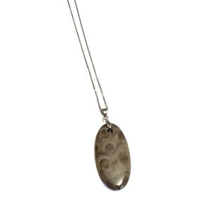 Oval Petoskey Stone 18" Sterling Silver Pendant Necklace Hand Crafted